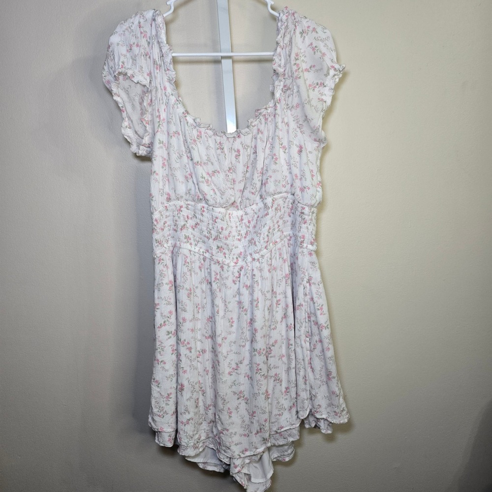 Hollister White Pink Floral Smocked Skort Dress Romper XXL Long Cottagecore